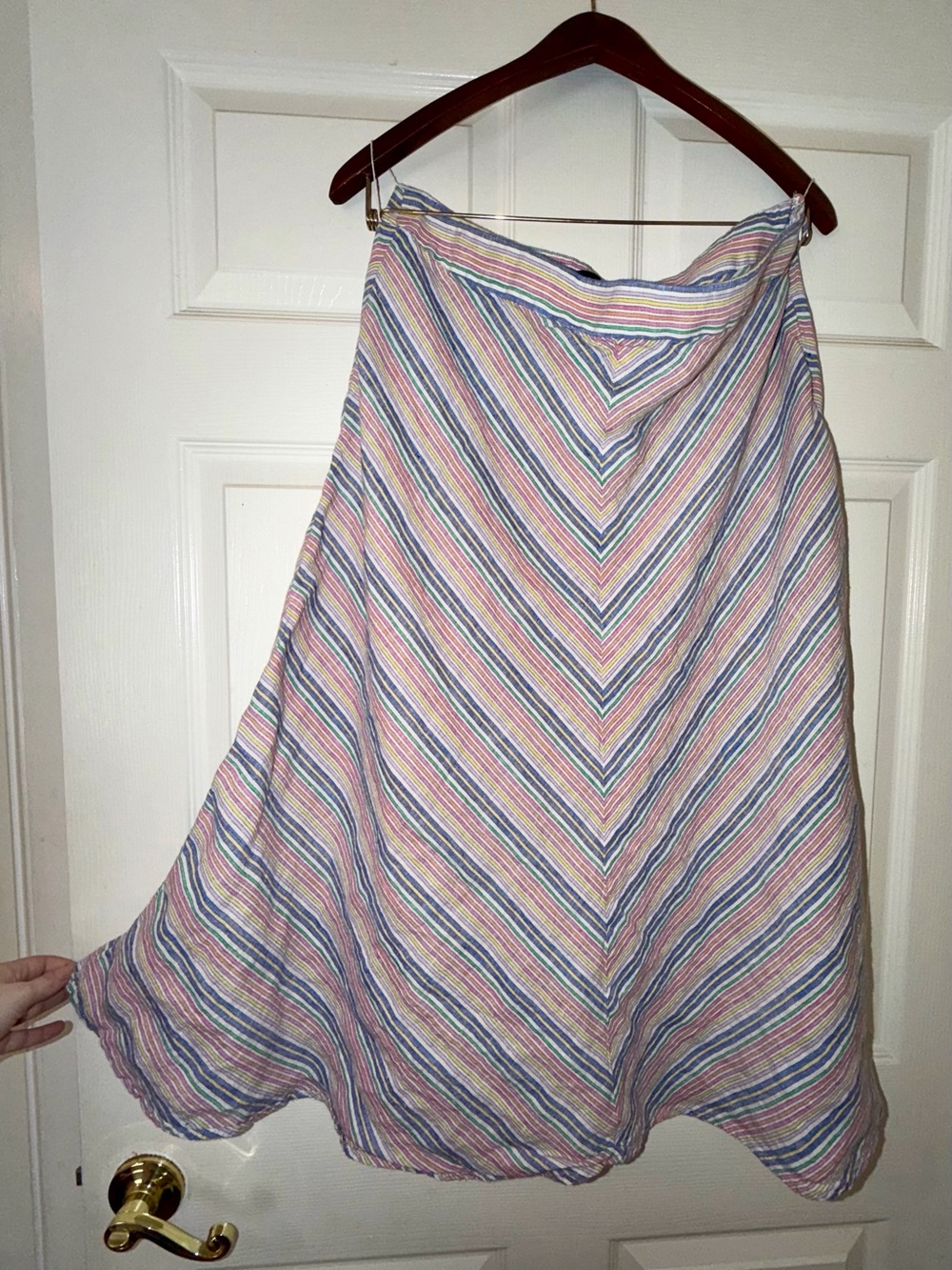 Talbots Linen Blend Rainbow Chevron Striped Midi Skirt Size 14